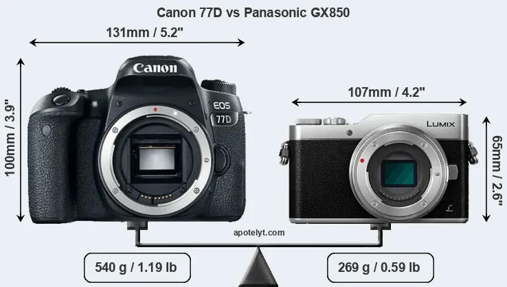 Size Canon 77D vs Panasonic GX850