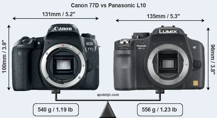 Size Canon 77D vs Panasonic L10