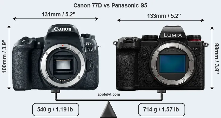 Size Canon 77D vs Panasonic S5