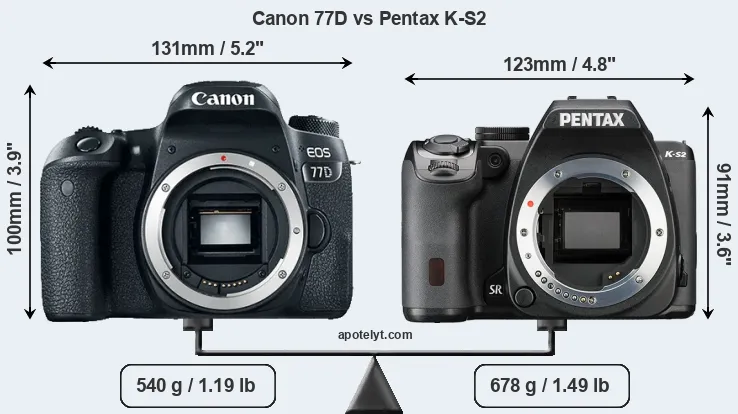Size Canon 77D vs Pentax K-S2