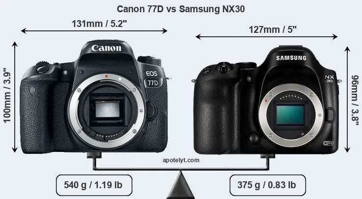 Size Canon 77D vs Samsung NX30