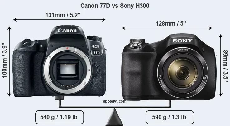 Size Canon 77D vs Sony H300