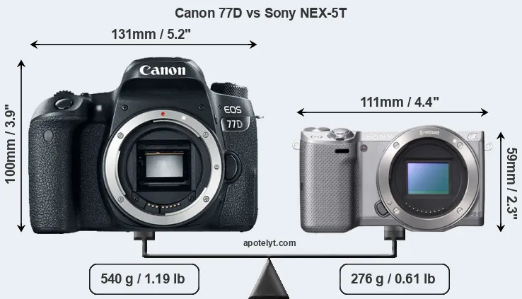 Size Canon 77D vs Sony NEX-5T