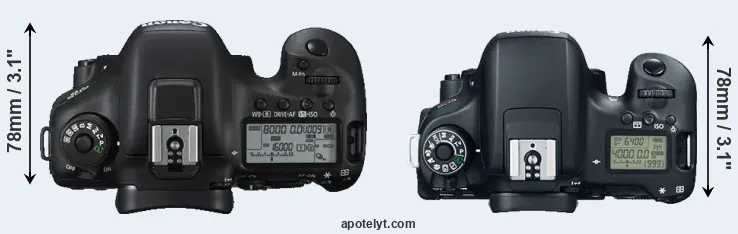 Compare 7D Mark II versus T6s top