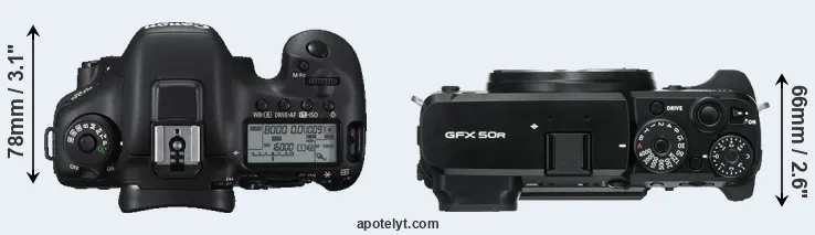 Compare 7D Mark II versus GFX 50R top
