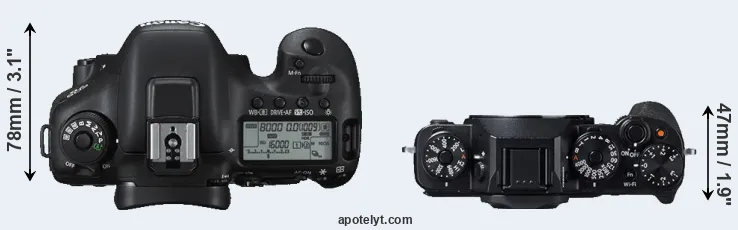Compare 7D Mark II versus X-T1 top