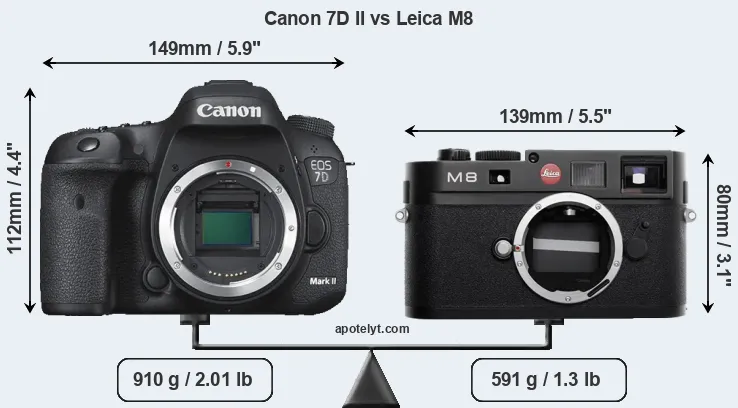 Size Canon 7D II vs Leica M8