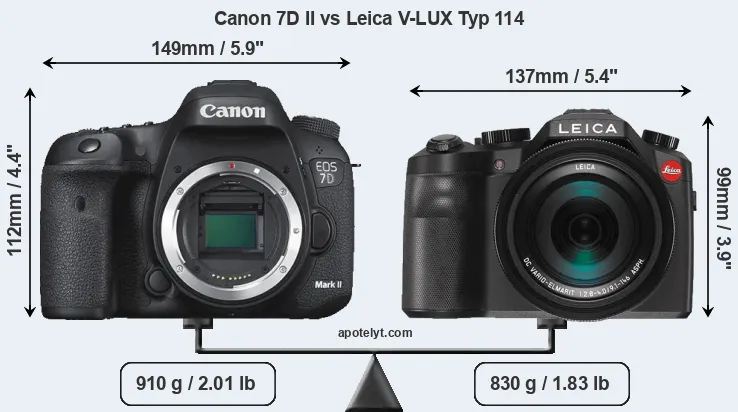 Size Canon 7D II vs Leica V-LUX Typ 114