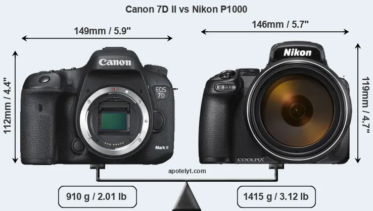 Size Canon 7D II vs Nikon P1000
