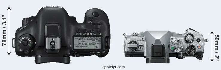 Compare 7D Mark II versus E-M5 III top