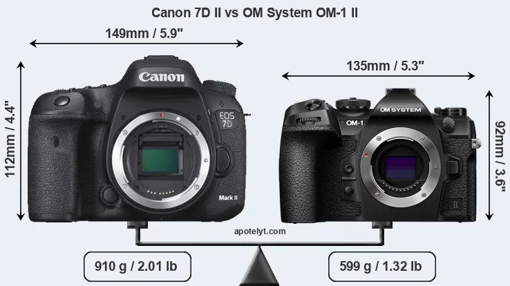 Size Canon 7D II vs OM System OM-1 II
