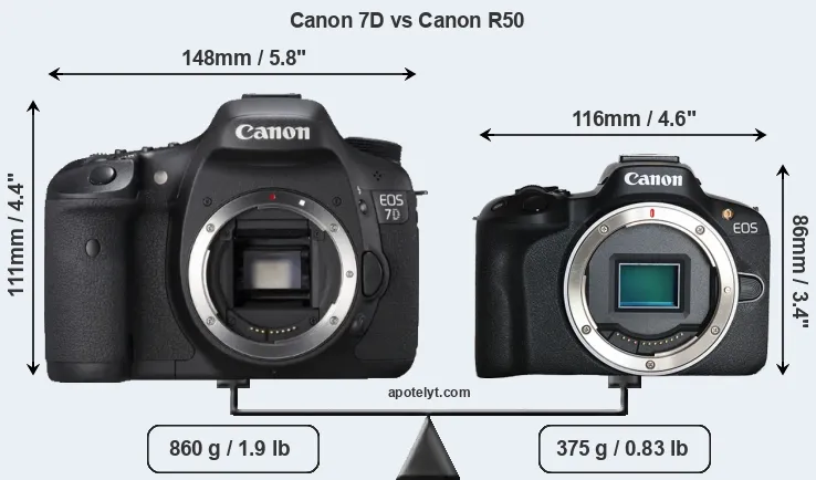 Size Canon 7D vs Canon R50