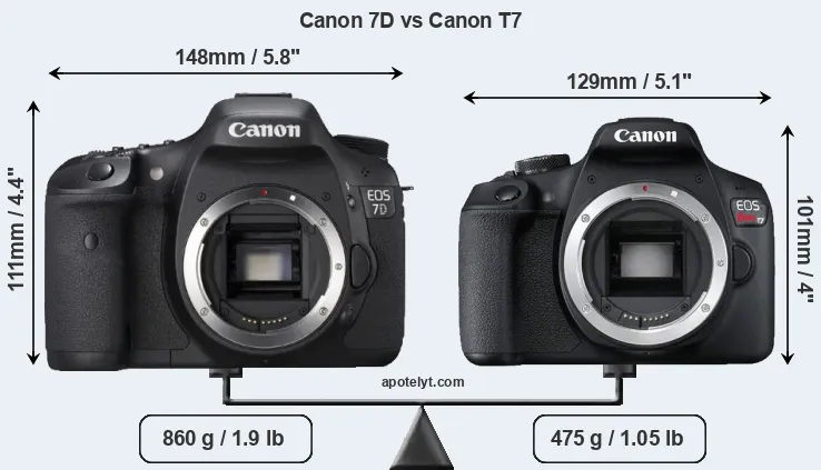 Size Canon 7D vs Canon T7