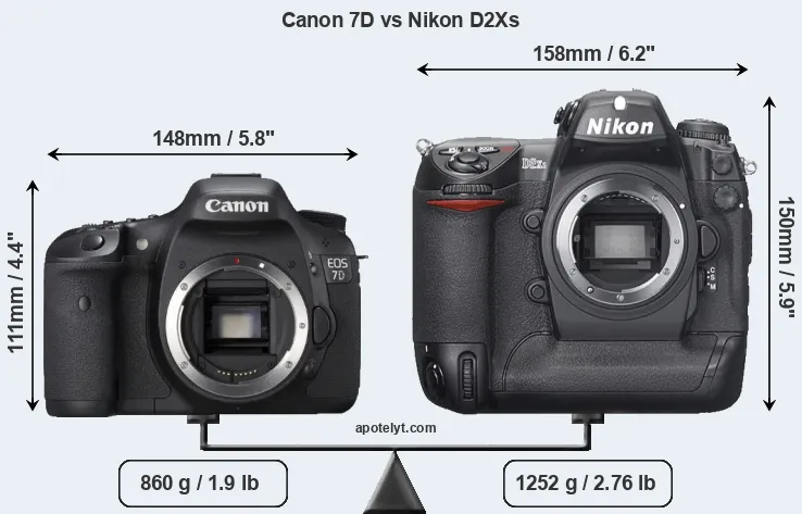 Size Canon 7D vs Nikon D2Xs
