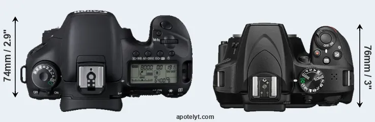 Compare 7D versus D3400 top