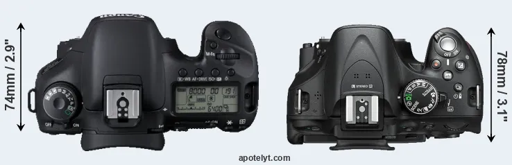 Compare 7D versus D5200 top