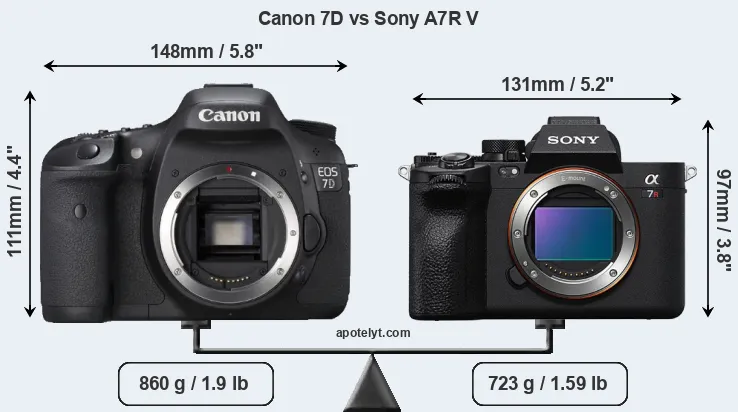 Size Canon 7D vs Sony A7R V