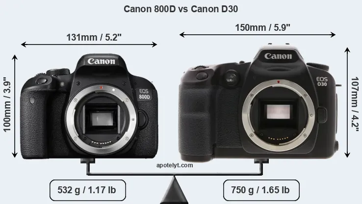 Size Canon 800D vs Canon D30