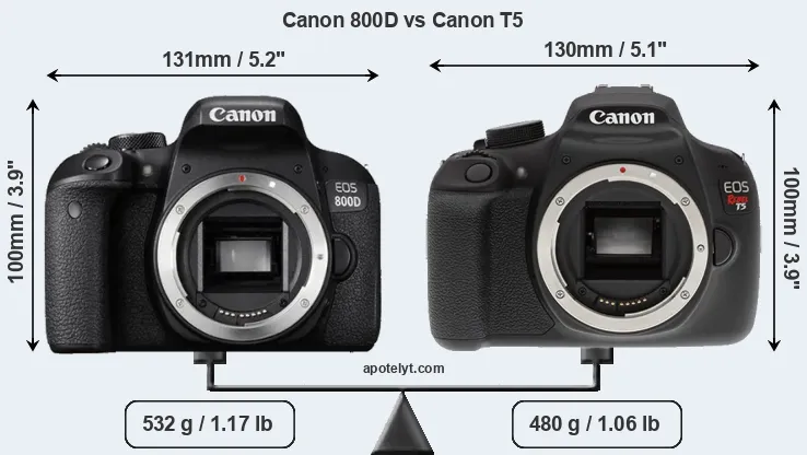 Size Canon 800D vs Canon T5