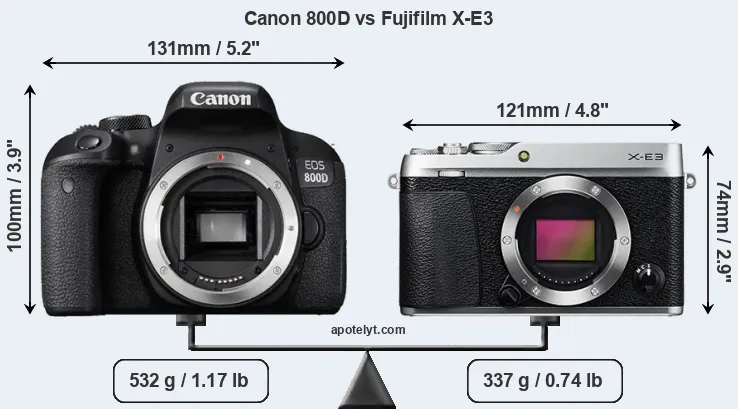 Size Canon 800D vs Fujifilm X-E3
