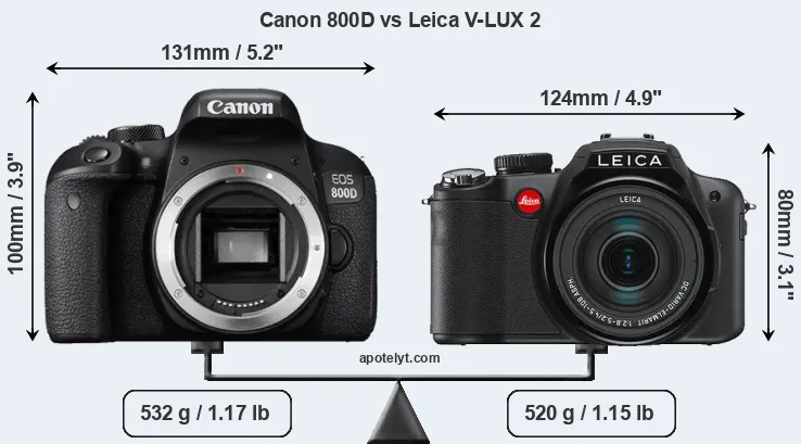 Size Canon 800D vs Leica V-LUX 2