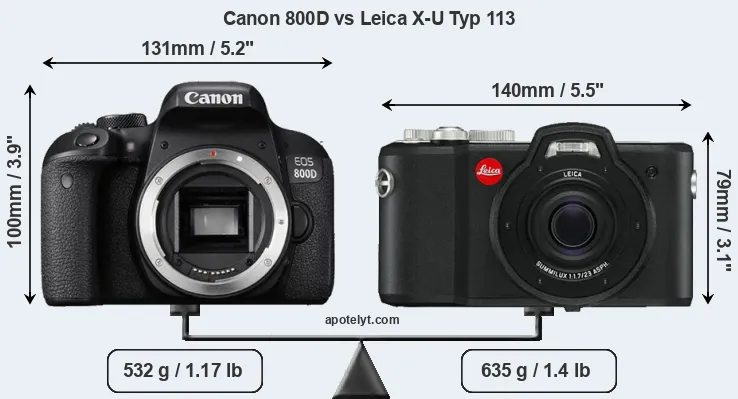 Size Canon 800D vs Leica X-U Typ 113