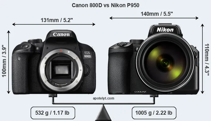 Size Canon 800D vs Nikon P950