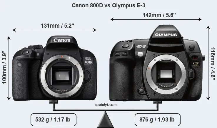 Size Canon 800D vs Olympus E-3