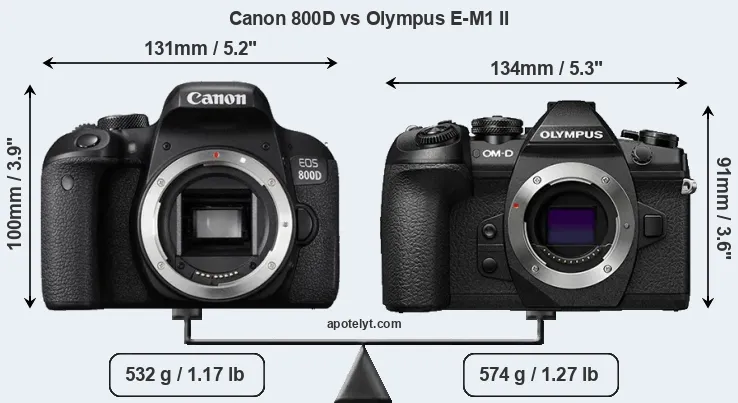Size Canon 800D vs Olympus E-M1 II