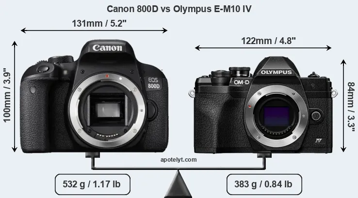 Size Canon 800D vs Olympus E-M10 IV