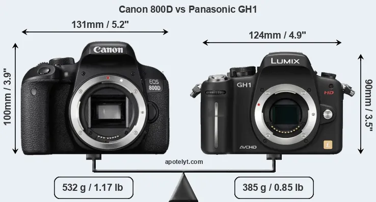 Size Canon 800D vs Panasonic GH1