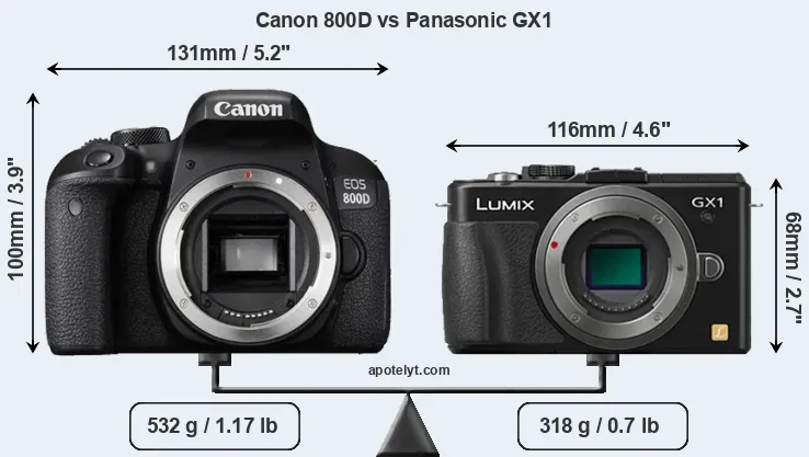 Size Canon 800D vs Panasonic GX1