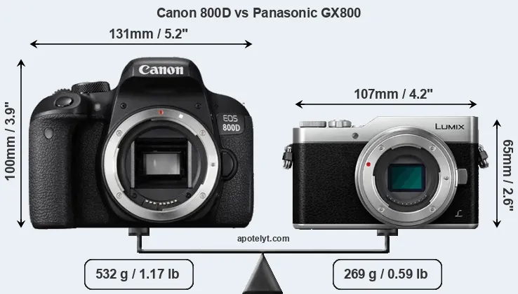 Size Canon 800D vs Panasonic GX800