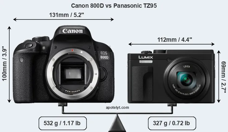 Size Canon 800D vs Panasonic TZ95