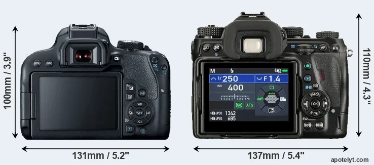 Comparison 800D or K-1 II rear