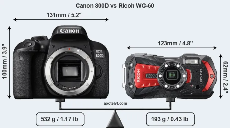 Size Canon 800D vs Ricoh WG-60