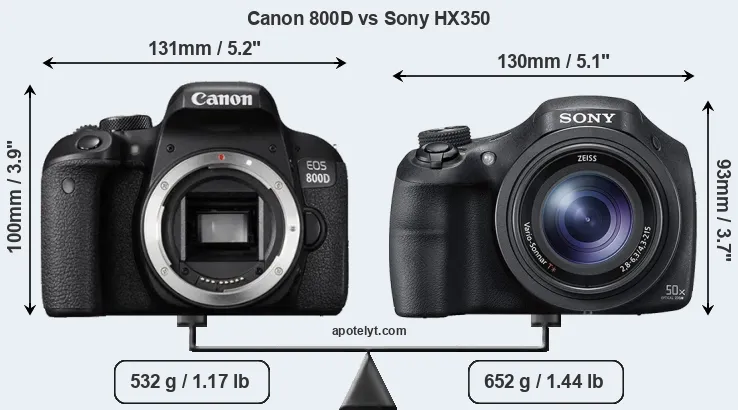 Size Canon 800D vs Sony HX350