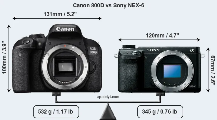 Size Canon 800D vs Sony NEX-6