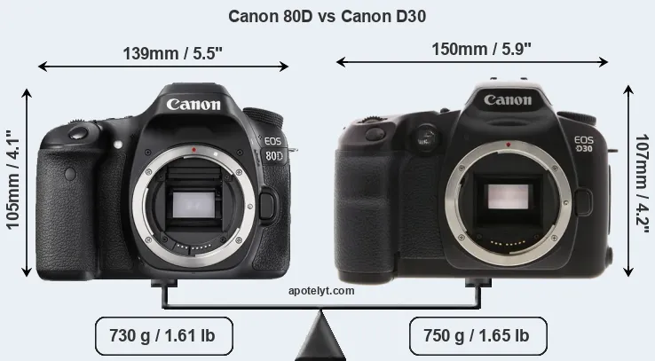 Size Canon 80D vs Canon D30