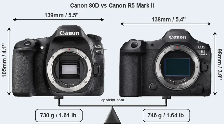Size Canon 80D vs Canon R5 Mark II