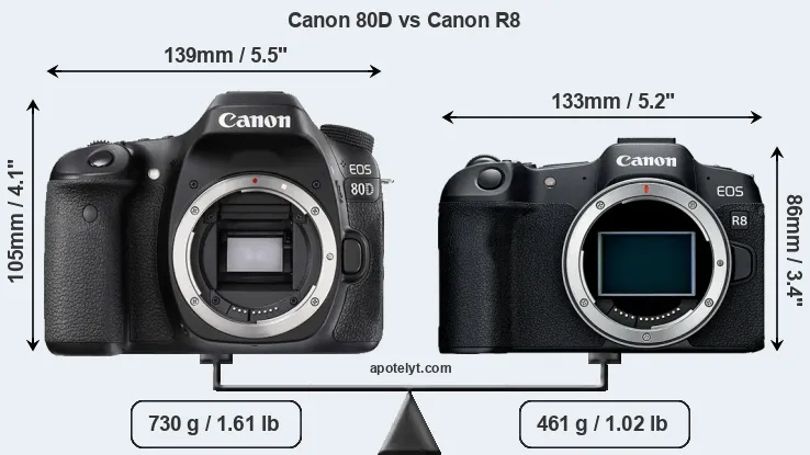 Size Canon 80D vs Canon R8