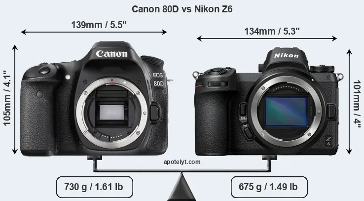 Size Canon 80D vs Nikon Z6