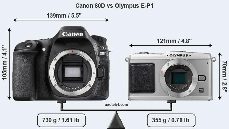 Size Canon 80D vs Olympus E-P1