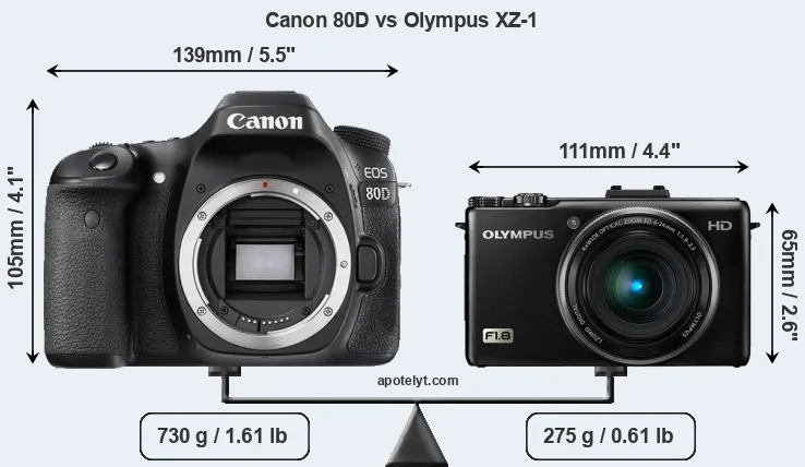 Size Canon 80D vs Olympus XZ-1