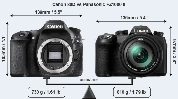 Size Canon 80D vs Panasonic FZ1000 II