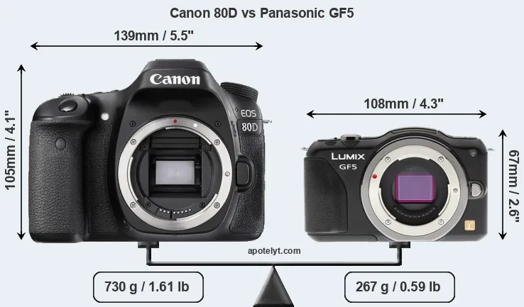 Size Canon 80D vs Panasonic GF5