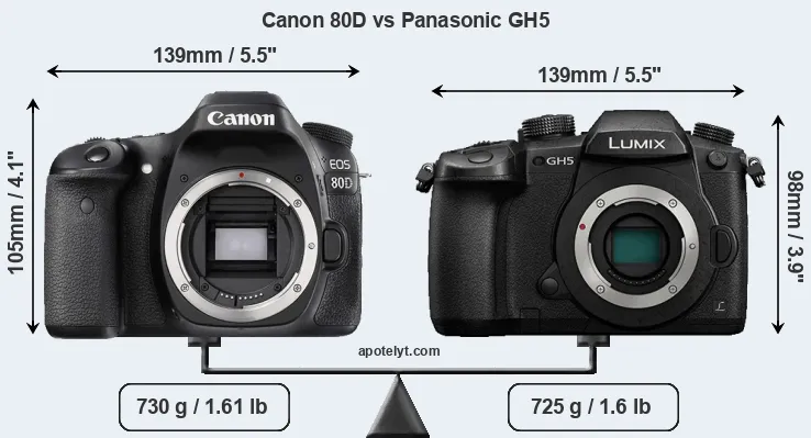 Size Canon 80D vs Panasonic GH5