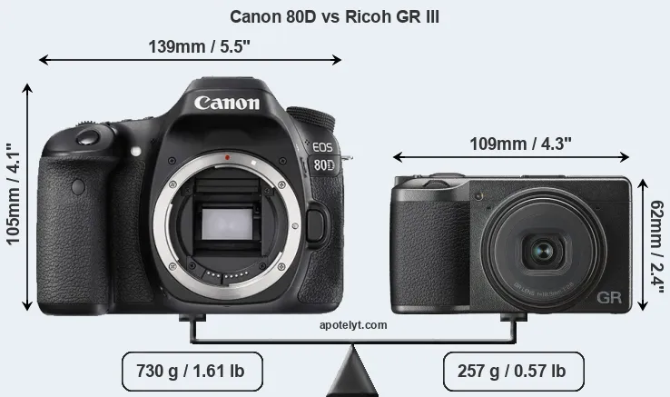 Size Canon 80D vs Ricoh GR III