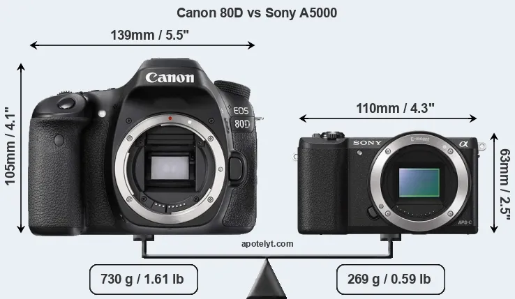 Size Canon 80D vs Sony A5000