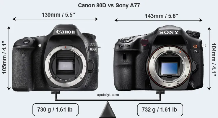 Size Canon 80D vs Sony A77
